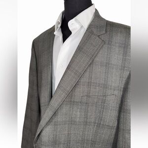 BIG & TALL CALVIN KLEIN GREEN GRAY PLAID WOOL SPORT COAT SZ 54